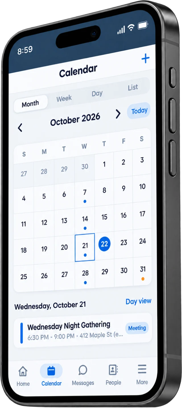 Nomia calendar month view with the Wednesday gathering selected