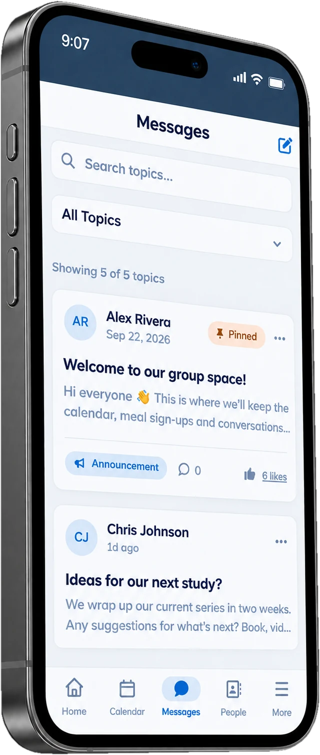 Nomia message board with a pinned welcome announcement